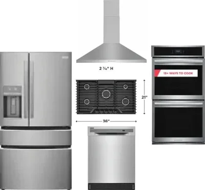 5 Piece Package Includes Refrigerator, Cooktop, Wall Oven, Hood And Dishwasher