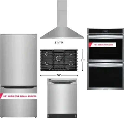 5 Piece Package Includes Refrigerator, Cooktop, Wall Oven, Hood And Dishwasher