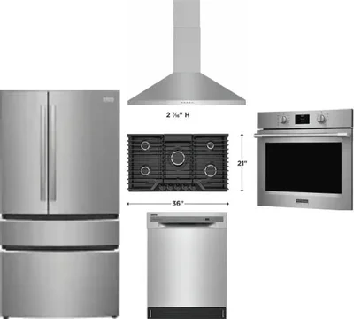 5 Piece Package Includes Refrigerator, Cooktop, Wall Oven, Hood And Dishwasher
