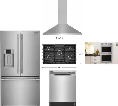 5 Piece Package Includes Refrigerator, Cooktop, Wall Oven, Hood And Dishwasher