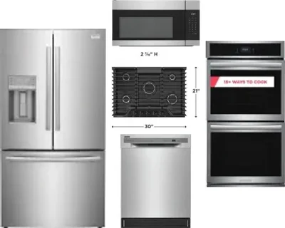 5 Piece Package Includes Refrigerator, Cooktop, Wall Oven, Microwave And Dishwasher