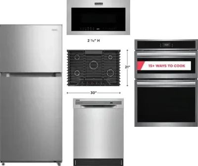 5 Piece Package Includes Refrigerator, Cooktop, Wall Oven, Microwave And Dishwasher
