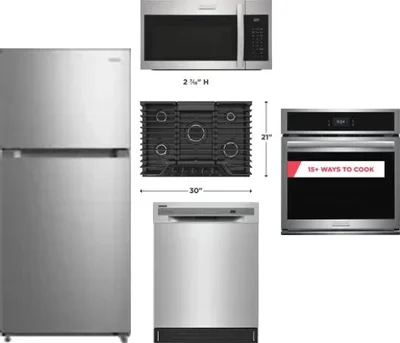 5 Piece Package Includes Refrigerator, Cooktop, Wall Oven, Microwave And Dishwasher