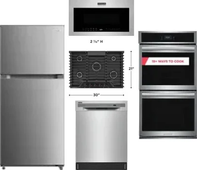 5 Piece Package Includes Refrigerator, Cooktop, Wall Oven, Microwave And Dishwasher