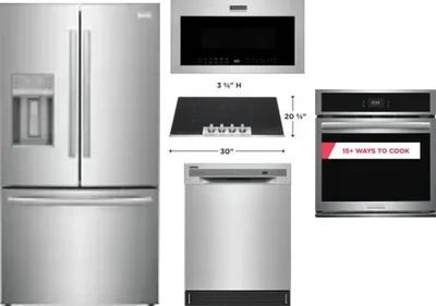 5 Piece Package Includes Refrigerator, Cooktop, Wall Oven, Microwave And Dishwasher