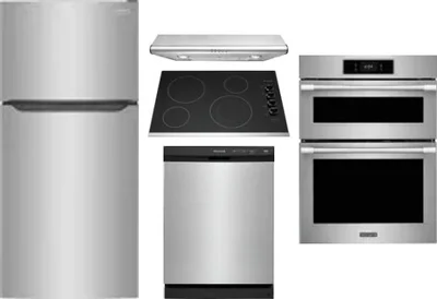 5 Piece Package Includes Refrigerator, Cooktop, Wall Oven, Hood And Dishwasher