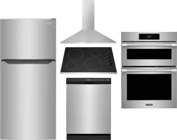 5 Piece Package Includes Refrigerator, Cooktop, Wall Oven, Hood And Dishwasher