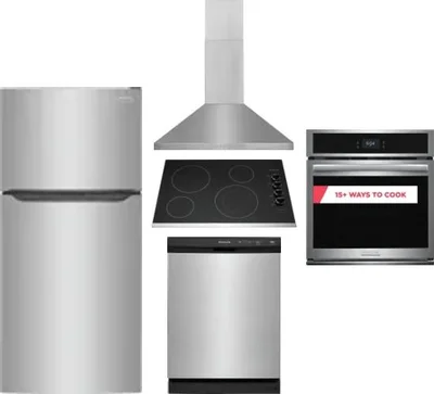 5 Piece Package Includes Refrigerator, Cooktop, Wall Oven, Hood And Dishwasher