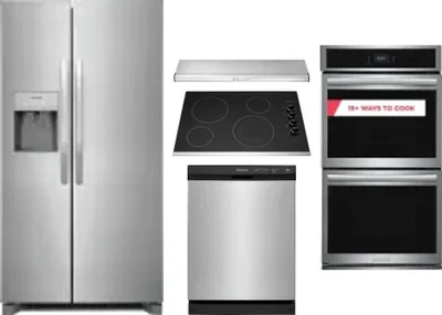 5 Piece Package Includes Refrigerator, Cooktop, Wall Oven, Hood And Dishwasher