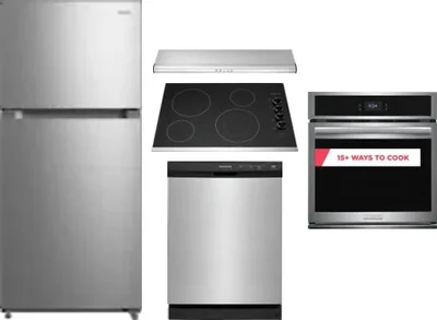 5 Piece Package Includes Refrigerator, Cooktop, Wall Oven, Hood And Dishwasher