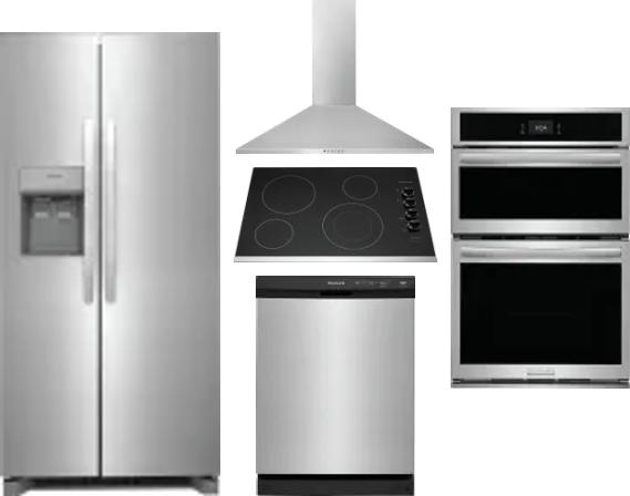 5 Piece Package Includes Refrigerator, Cooktop, Wall Oven, Hood And Dishwasher
