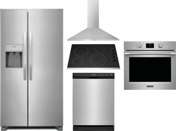 5 Piece Package Includes Refrigerator, Cooktop, Wall Oven, Hood And Dishwasher