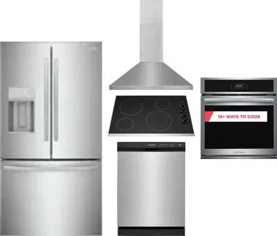 5 Piece Package Includes Refrigerator, Cooktop, Wall Oven, Hood And Dishwasher