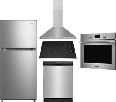 5 Piece Package Includes Refrigerator, Cooktop, Wall Oven, Hood And Dishwasher