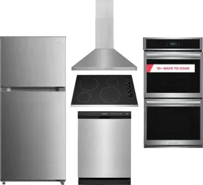 5 Piece Package Includes Refrigerator, Cooktop, Wall Oven, Hood And Dishwasher