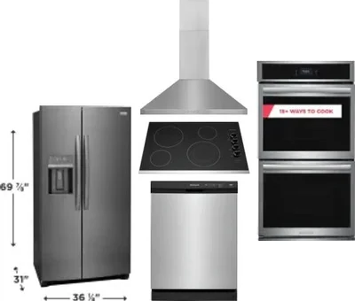 5 Piece Package Includes Refrigerator, Cooktop, Wall Oven, Hood And Dishwasher