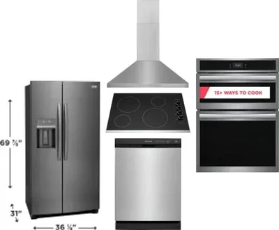 5 Piece Package Includes Refrigerator, Cooktop, Wall Oven, Hood And Dishwasher