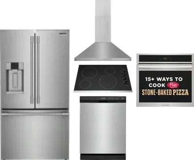 5 Piece Package Includes Refrigerator, Cooktop, Wall Oven, Hood And Dishwasher