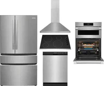 5 Piece Package Includes Refrigerator, Cooktop, Wall Oven, Hood And Dishwasher
