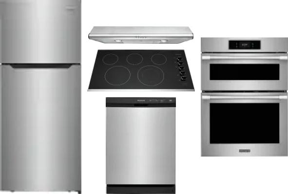 5 Piece Package Includes Refrigerator, Cooktop, Wall Oven, Hood And Dishwasher