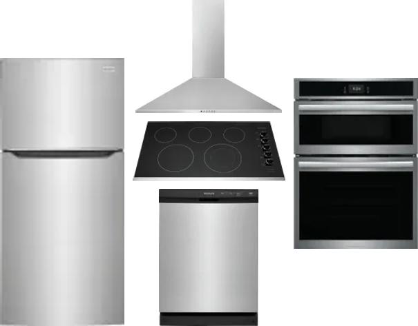 5 Piece Package Includes Refrigerator, Cooktop, Wall Oven, Hood And Dishwasher