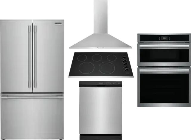 5 Piece Package Includes Refrigerator, Cooktop, Wall Oven, Hood And Dishwasher