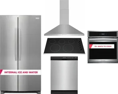5 Piece Package Includes Refrigerator, Cooktop, Wall Oven, Hood And Dishwasher