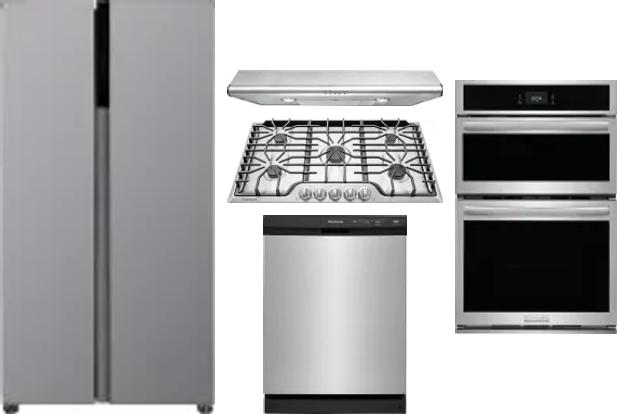 5 Piece Package Includes Refrigerator, Cooktop, Wall Oven, Hood And Dishwasher