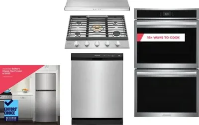 5 Piece Package Includes Refrigerator, Cooktop, Wall Oven, Hood And Dishwasher