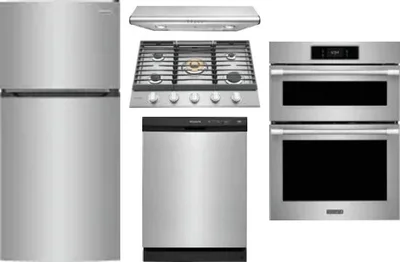 5 Piece Package Includes Refrigerator, Cooktop, Wall Oven, Hood And Dishwasher