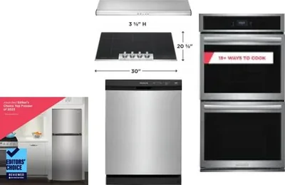 5 Piece Package Includes Refrigerator, Cooktop, Wall Oven, Hood And Dishwasher