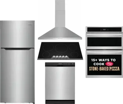 5 Piece Package Includes Refrigerator, Cooktop, Wall Oven, Hood And Dishwasher