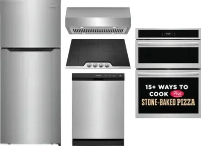 5 Piece Package Includes Refrigerator, Cooktop, Wall Oven, Hood And Dishwasher