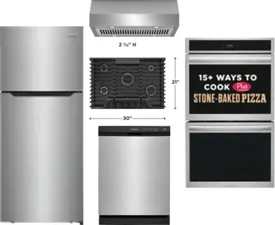 5 Piece Package Includes Refrigerator, Cooktop, Wall Oven, Hood And Dishwasher