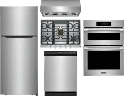 5 Piece Package Includes Refrigerator, Cooktop, Wall Oven, Hood And Dishwasher