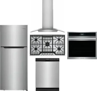 5 Piece Package Includes Refrigerator, Cooktop, Wall Oven, Hood And Dishwasher