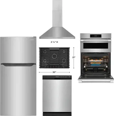5 Piece Package Includes Refrigerator, Cooktop, Wall Oven, Hood And Dishwasher