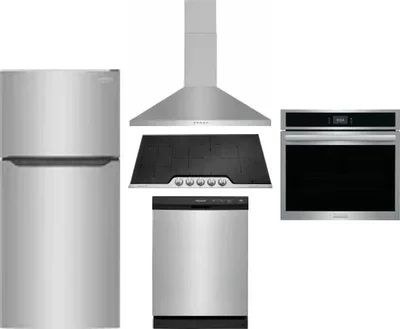5 Piece Package Includes Refrigerator, Cooktop, Wall Oven, Hood And Dishwasher