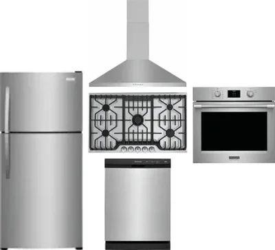 5 Piece Package Includes Refrigerator, Cooktop, Wall Oven, Hood And Dishwasher
