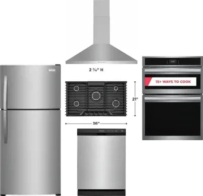 5 Piece Package Includes Refrigerator, Cooktop, Wall Oven, Hood And Dishwasher