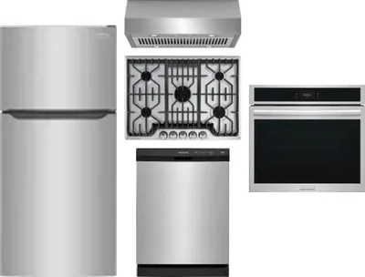5 Piece Package Includes Refrigerator, Cooktop, Wall Oven, Hood And Dishwasher
