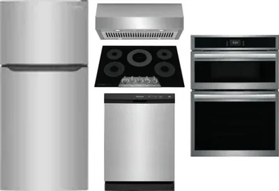5 Piece Package Includes Refrigerator, Cooktop, Wall Oven, Hood And Dishwasher