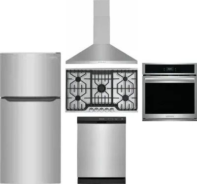 5 Piece Package Includes Refrigerator, Cooktop, Wall Oven, Hood And Dishwasher