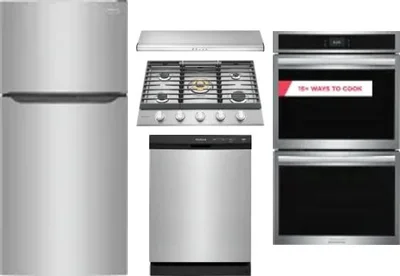 5 Piece Package Includes Refrigerator, Cooktop, Wall Oven, Hood And Dishwasher