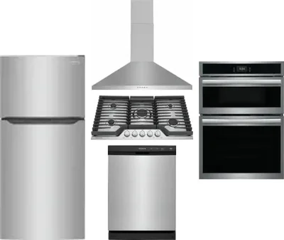 5 Piece Package Includes Refrigerator, Cooktop, Wall Oven, Hood And Dishwasher