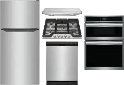 5 Piece Package Includes Refrigerator, Cooktop, Wall Oven, Hood And Dishwasher