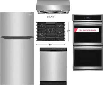 5 Piece Package Includes Refrigerator, Cooktop, Wall Oven, Hood And Dishwasher
