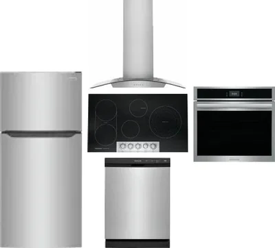 5 Piece Package Includes Refrigerator, Cooktop, Wall Oven, Hood And Dishwasher