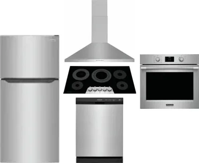 5 Piece Package Includes Refrigerator, Cooktop, Wall Oven, Hood And Dishwasher