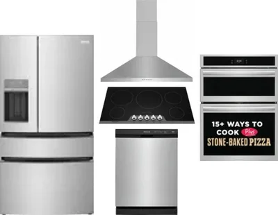 5 Piece Package Includes Refrigerator, Cooktop, Wall Oven, Hood And Dishwasher